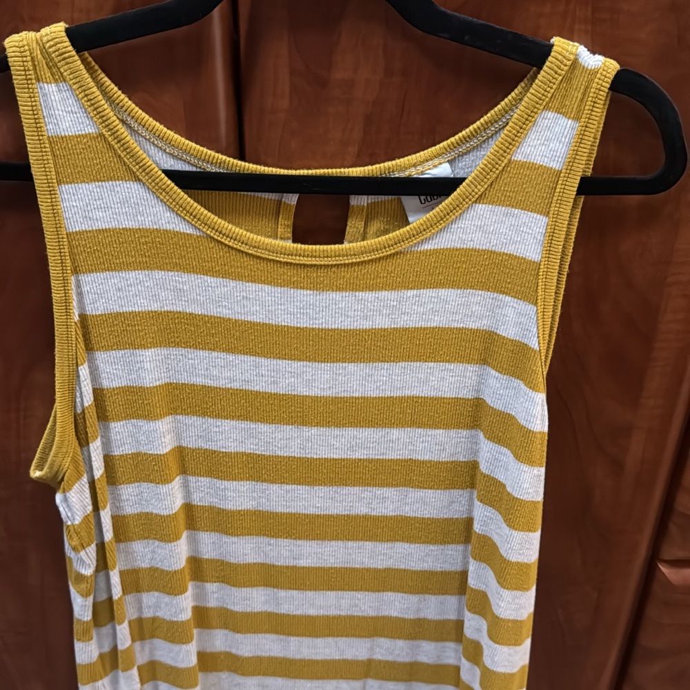 Cabi Striped Mustard and White Sleeveless Tank Top